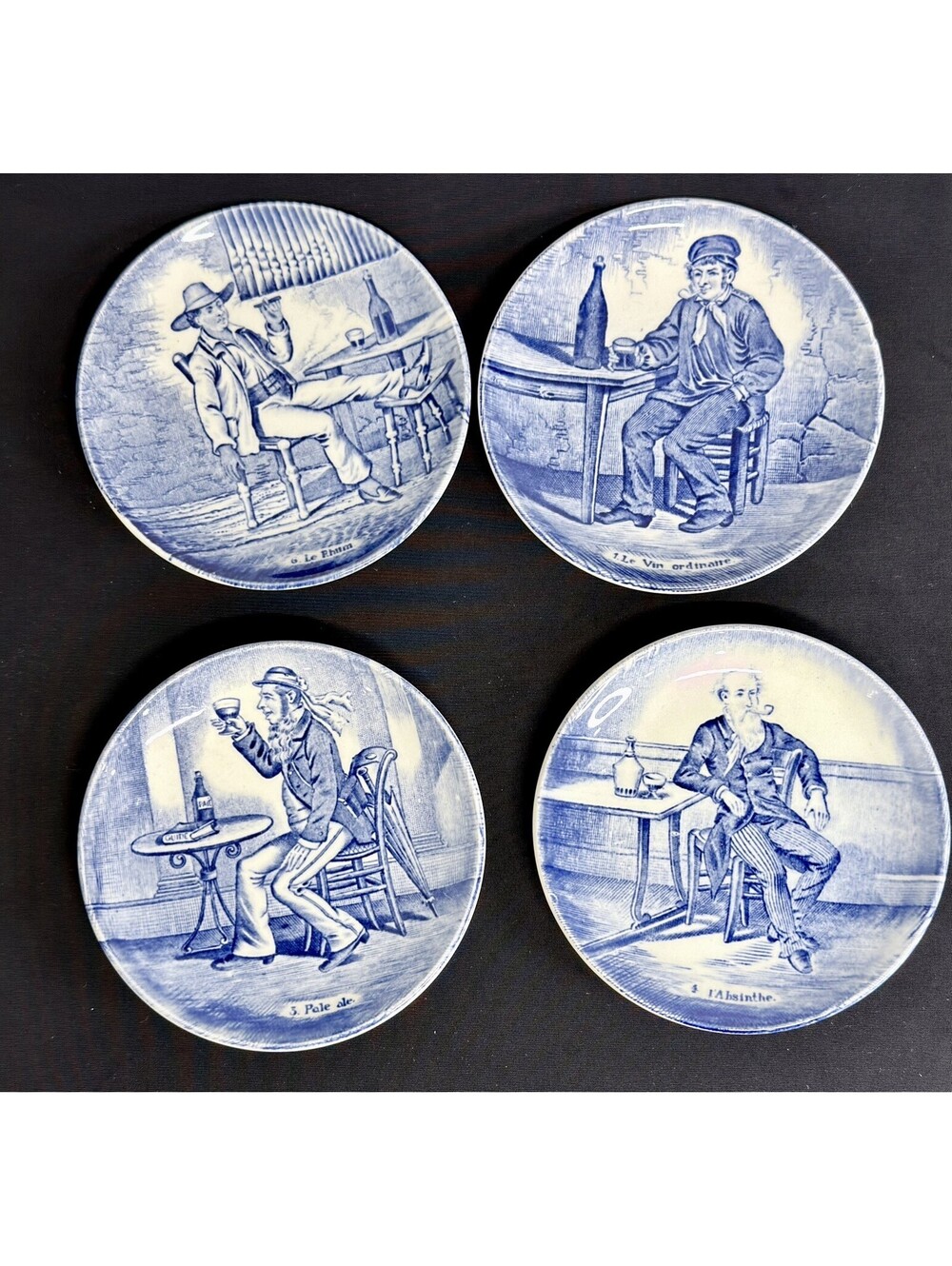 4 Vintage Boch Belgium Delft blue Mini Pub Tavern Plates / appetizer plates